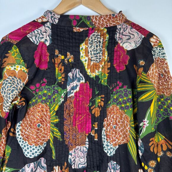 Boho Floral Tunic Blouse Womens Small Black Multicolor Peasant Top Lightweight - Picture 6 of 12